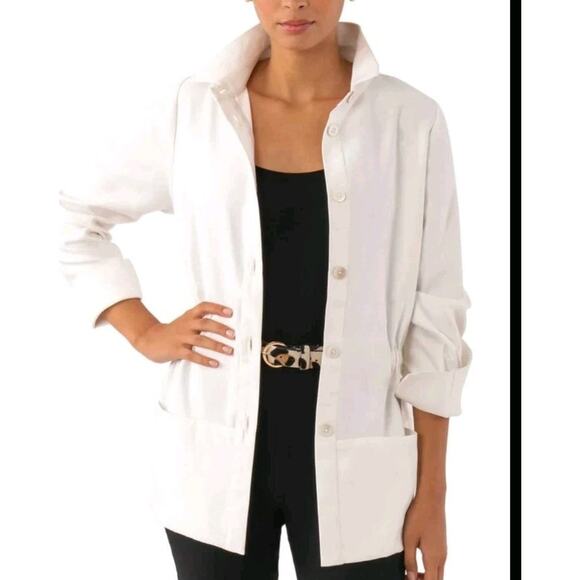 Gretchen Scott Womens Button Up Safari Jacket White Shirt Blouse Pocket Sz Small - Picture 1 of 8